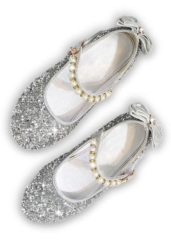 little girl glitter shoes in silver