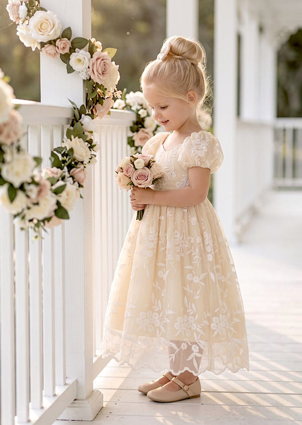 Grace Embroidered Ivory Lace Flower Girl Dress - Flower Girl Dresses