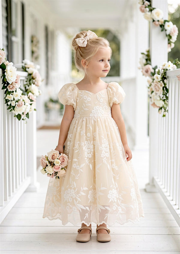 Grace Embroidered Ivory Lace Flower Girl Dress - Flower Girl Dresses