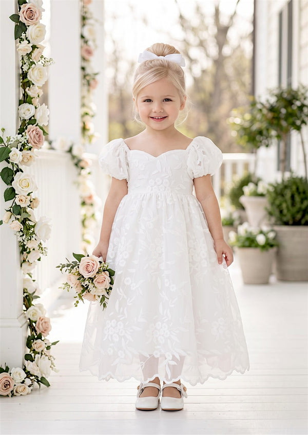 White Embroidered Lace Flower Girl Dress | Flower Girl Dresses