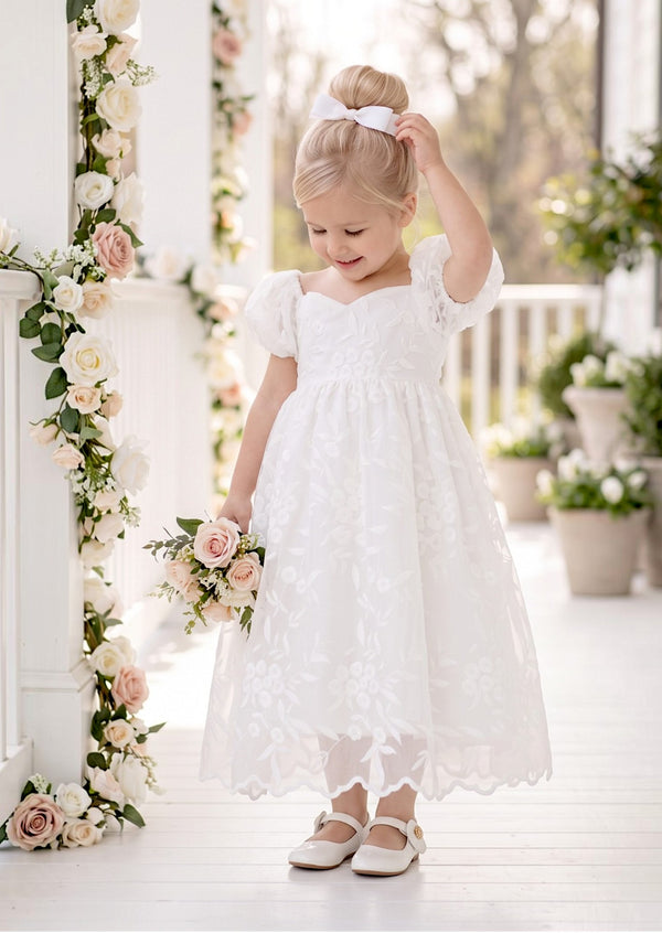 White Embroidered Lace Flower Girl Dress | Flower Girl Dresses