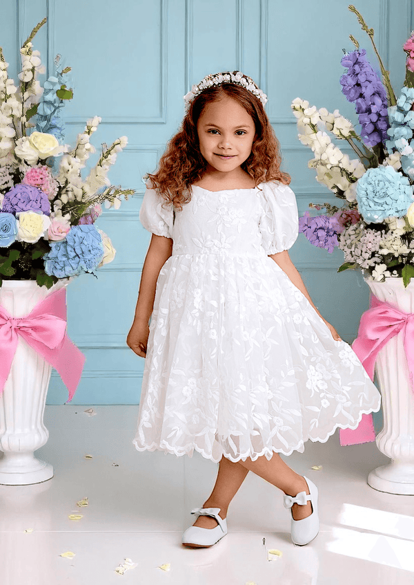 Grace Sweetheart White Lace Knee Length Baptism Flower Girl Dress