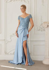 Blue Satin Mother‑of‑the‑Bride Gown | Beaded Bodice Elegance