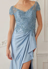 Blue Satin Mother‑of‑the‑Bride Gown | Beaded Bodice Elegance