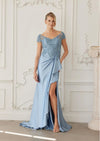 Blue Satin Mother‑of‑the‑Bride Gown | Beaded Bodice Elegance