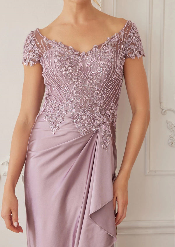 Dusty Pink Satin Mother‑of‑the‑Bride Dress | Beaded Bodice