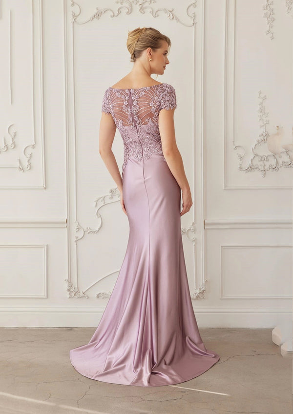 Dusty Pink Satin Mother‑of‑the‑Bride Dress | Beaded Bodice