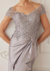 Gray Satin Mother‑of‑the‑Bride Gown | Elegant Beaded Bodice