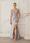 Gray Satin Mother‑of‑the‑Bride Gown | Elegant Beaded Bodice