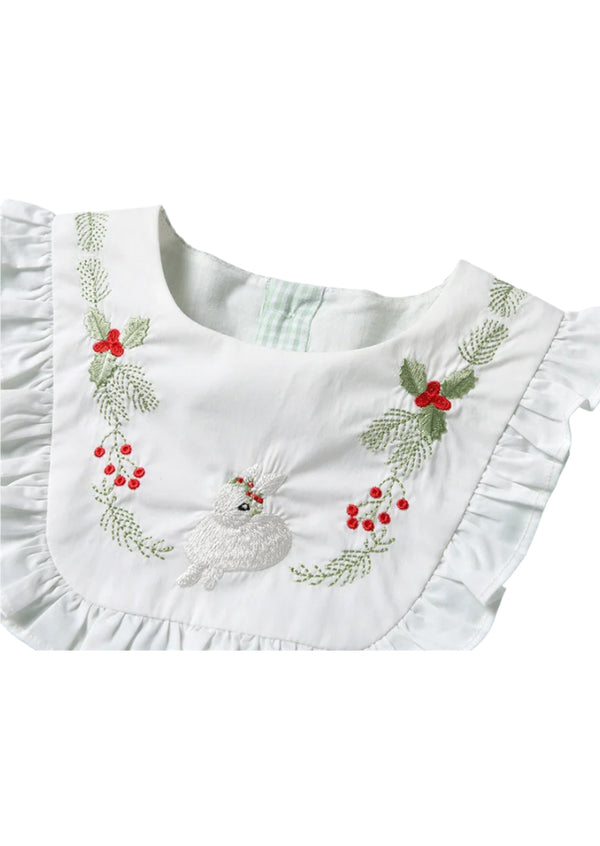 Green Gingham Embroidered Bunny Dress