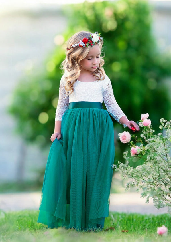 green flower girl dresses with sleeves