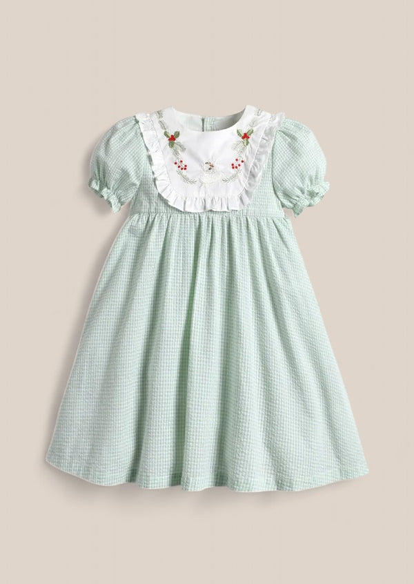 girls Christmas Embroidered Gingham dress