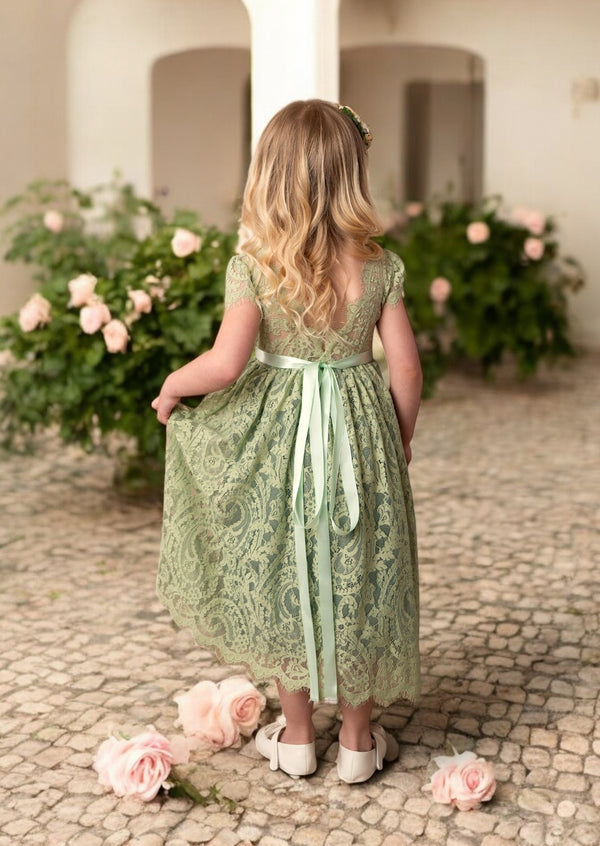 Girls sage lace dresses for weddings