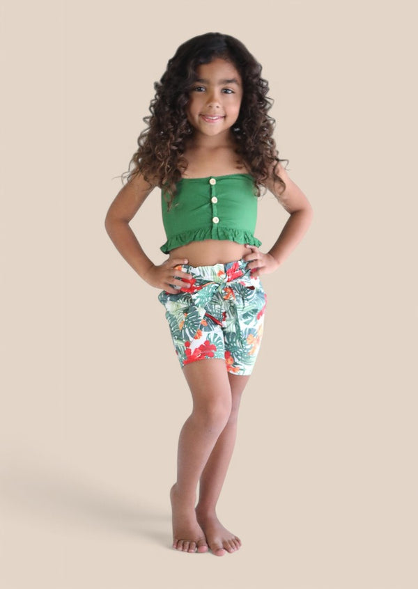 Island Print Green Shorts and Top Set