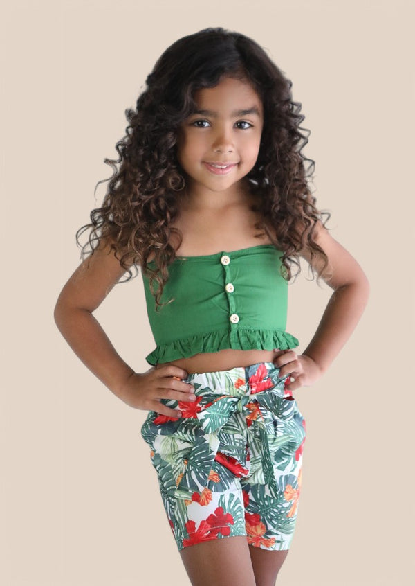 Island Print Green Shorts and Top Set