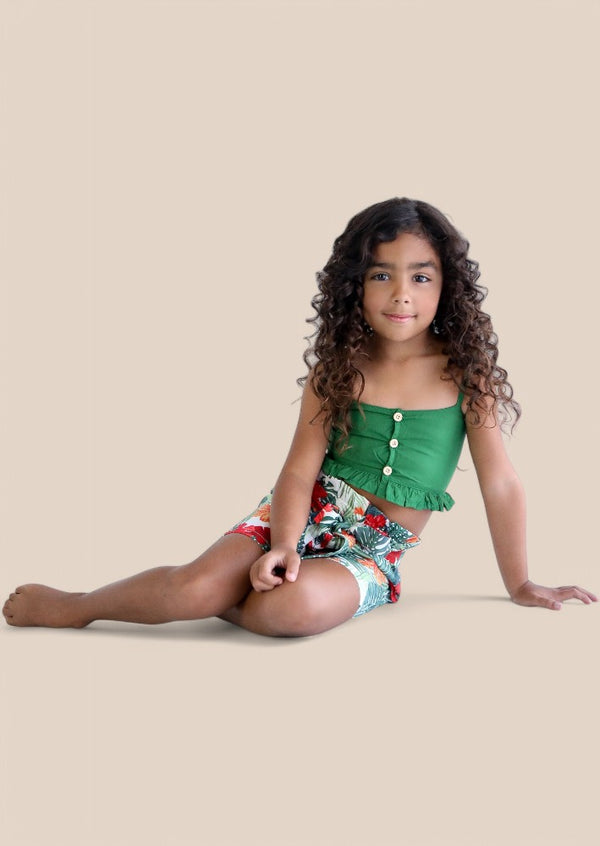 Island Print Green Shorts and Top Set