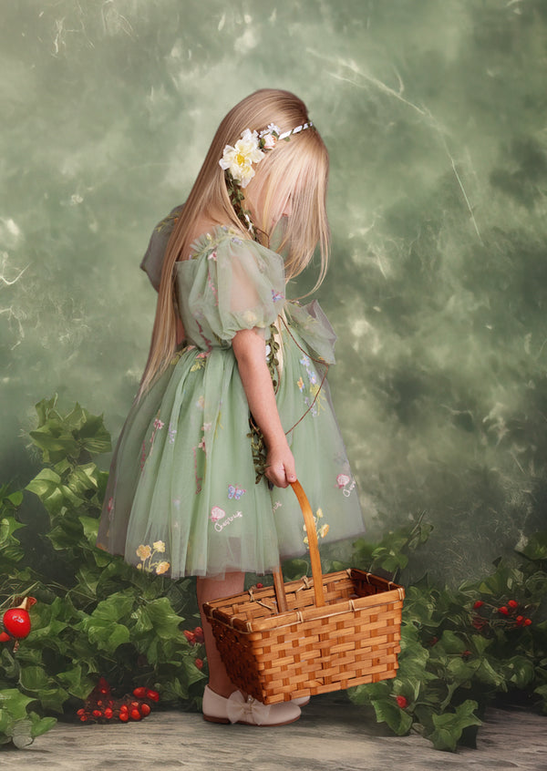 Whispering Willow Pale Olive Toddler girl Fairy Floral Special Occasion Party Dress