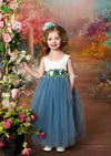 Dusty Blue Sleeveless Short Sleeve Tulle Flower Girl Dress