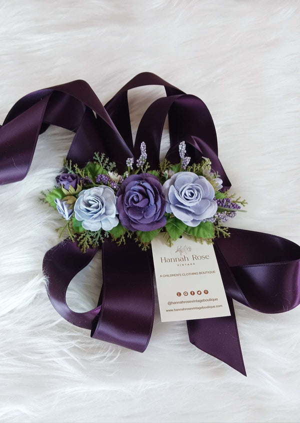 Eggplant Flower sash, wedding sash, flower sash, bridal sash, sash belt, flower girl dress sash
