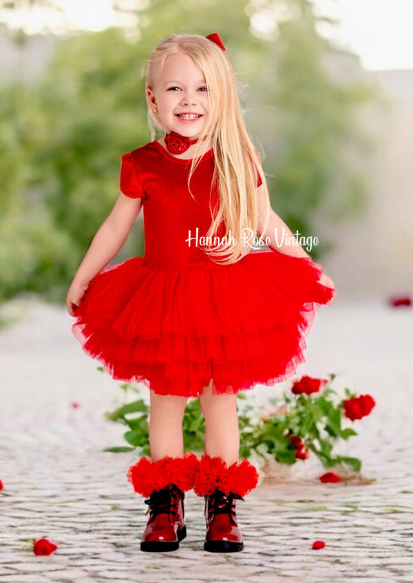 girls red velvet tutu dress