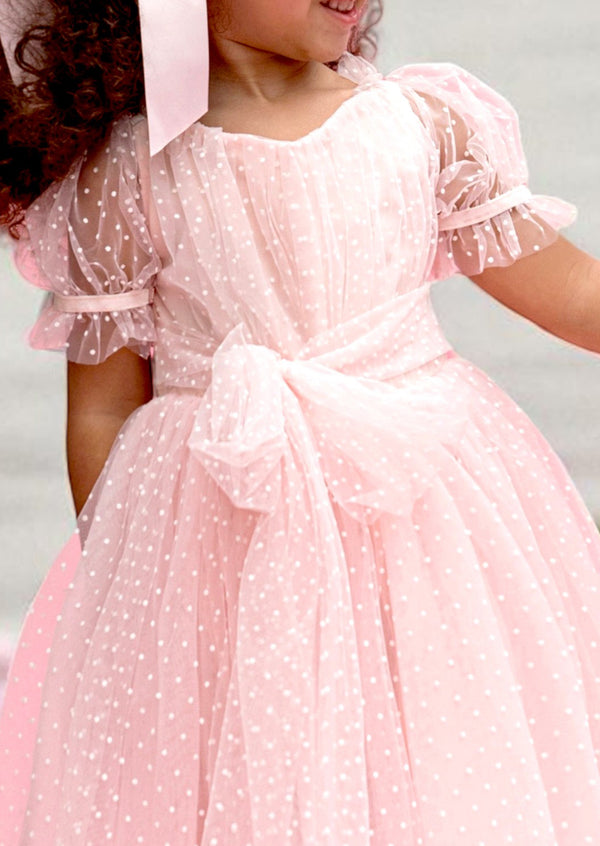 Faya Swiss Dot Party Dress || Pink