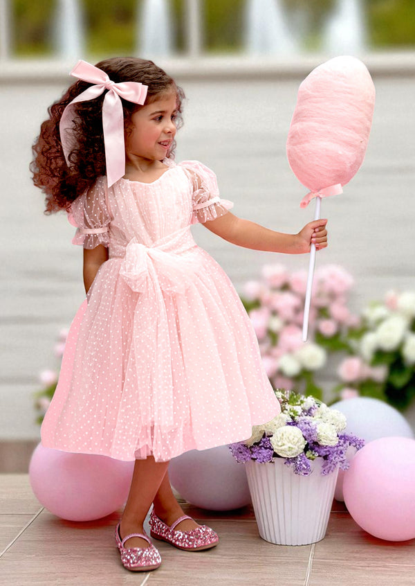 Faya Swiss Dot Party Dress || Pink