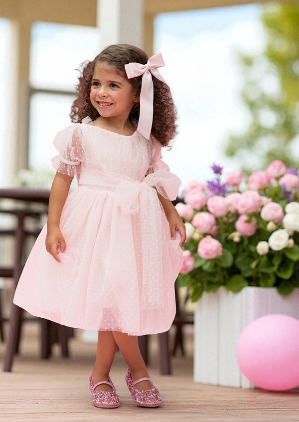 Faya Swiss Dot Party Dress || Pink