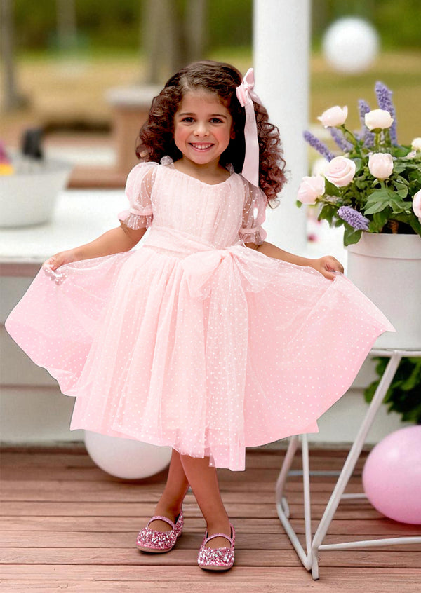 Faya Swiss Dot Party Dress || Pink