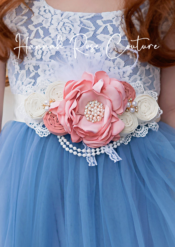 Sleeveless Boho Flower Girl Dress With Rose Sash for Classic, Beach, Destination Weddings