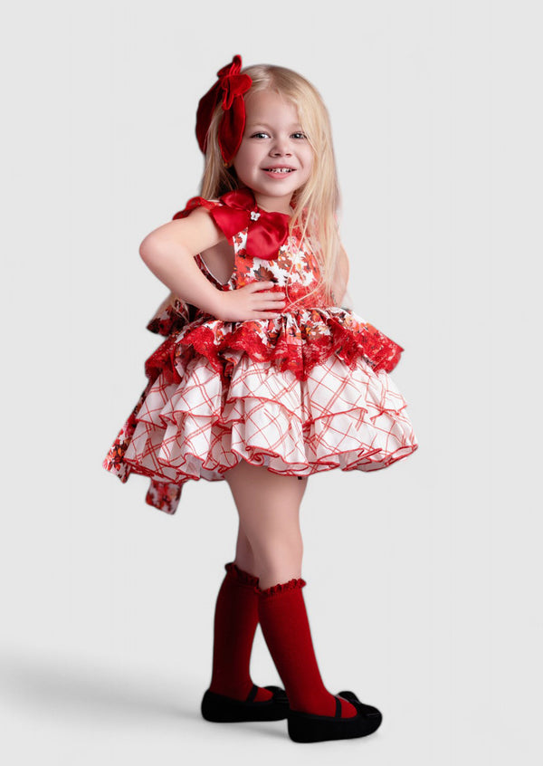 girls red cotton floral dress