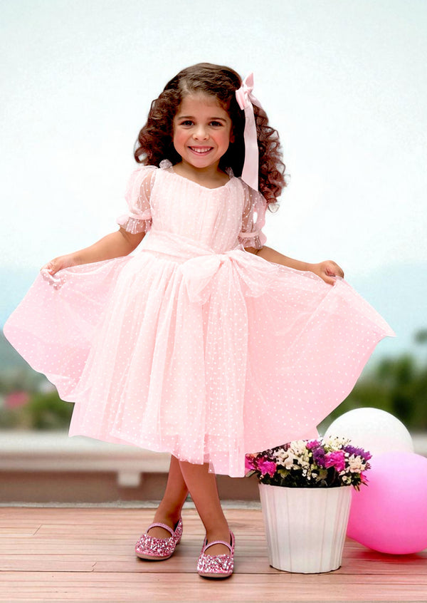 Faya Swiss Dot Party Dress || Pink