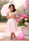 Whimsy Sequin Ruffle Sleeve Party Dress in Pink