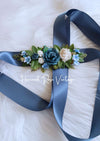 Blue flower wedding sash belt