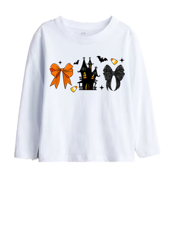 Haunted House & Bows Halloween Shirt | Cute Girls Tees