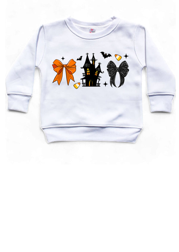 Haunted House & Bows Halloween Shirt | Cute Girls Crewnecks