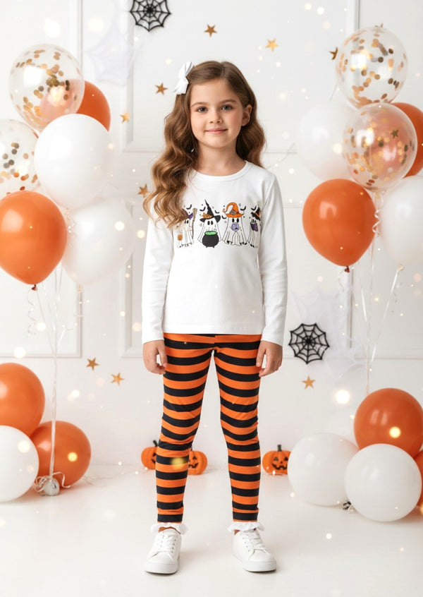 Halloween Orange Black Stripe Leggings