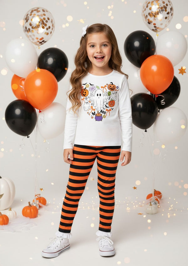 Halloween Orange Black Stripe Leggings