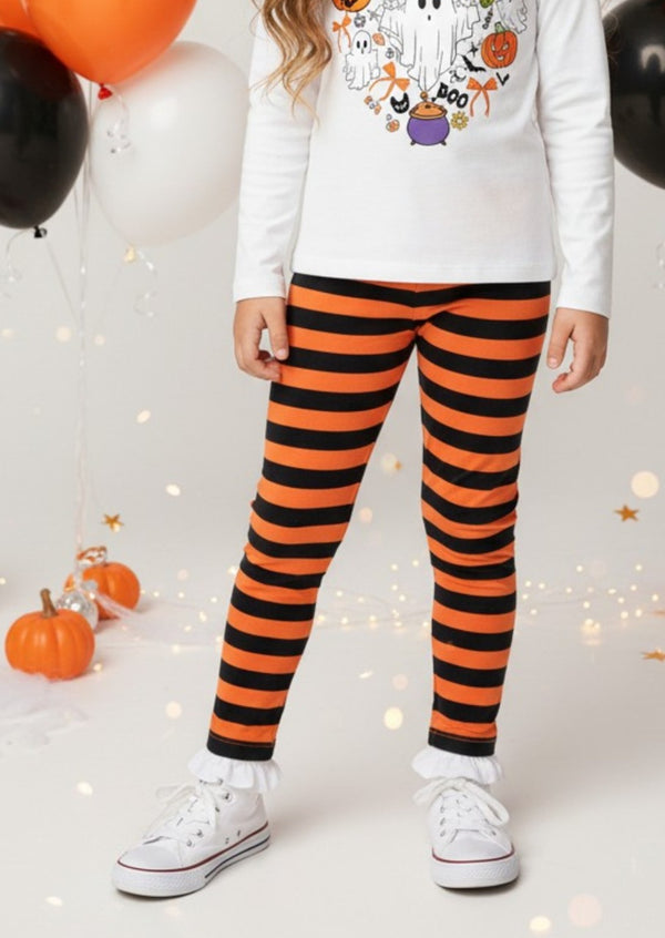 Halloween Orange Black Stripe Leggings