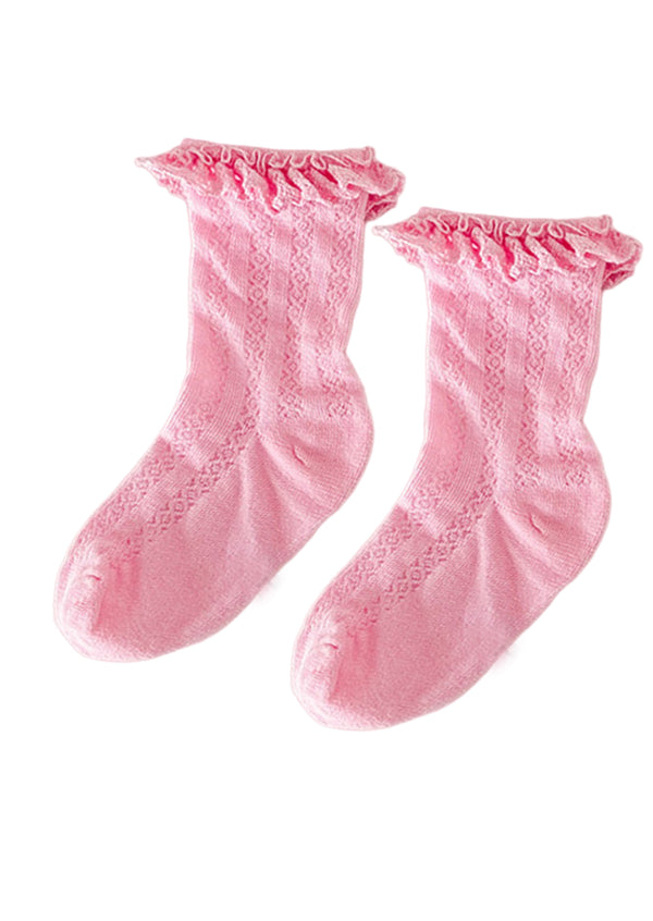 Girls pink lace top midi socks