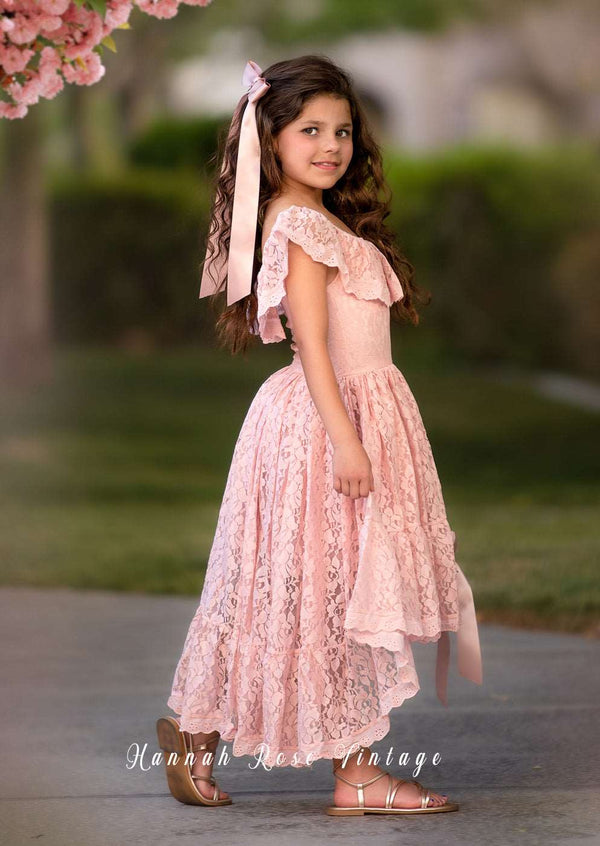 girls pink lace party dress