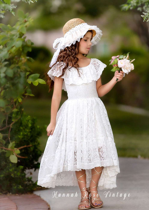 White Lace Bohemian Girls Dress by Hannah Rose Vintage