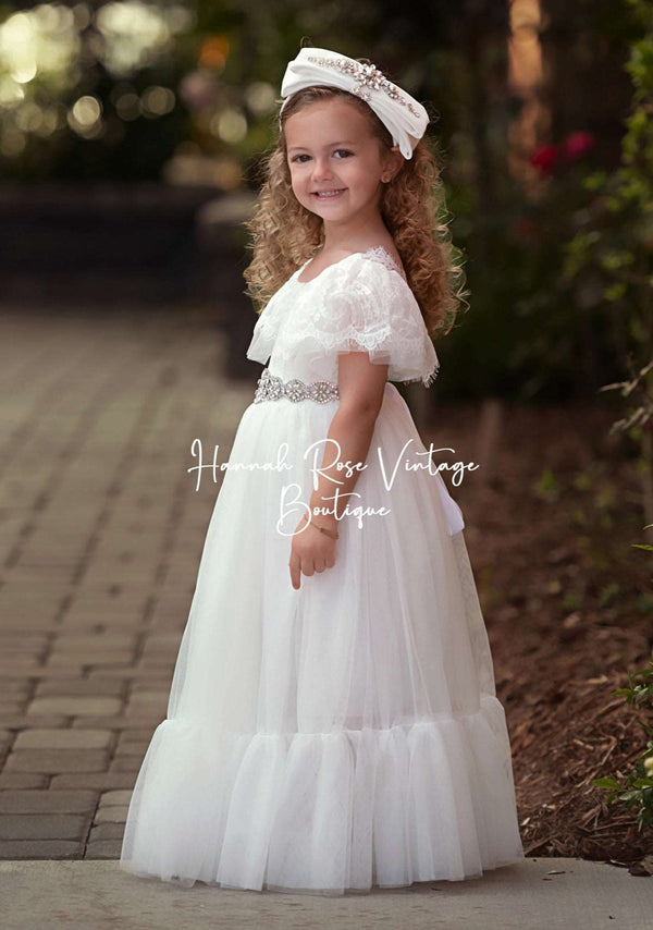 Cute Tulle Ivory White Sleeveless Flower Girls Dresses Ball Gown