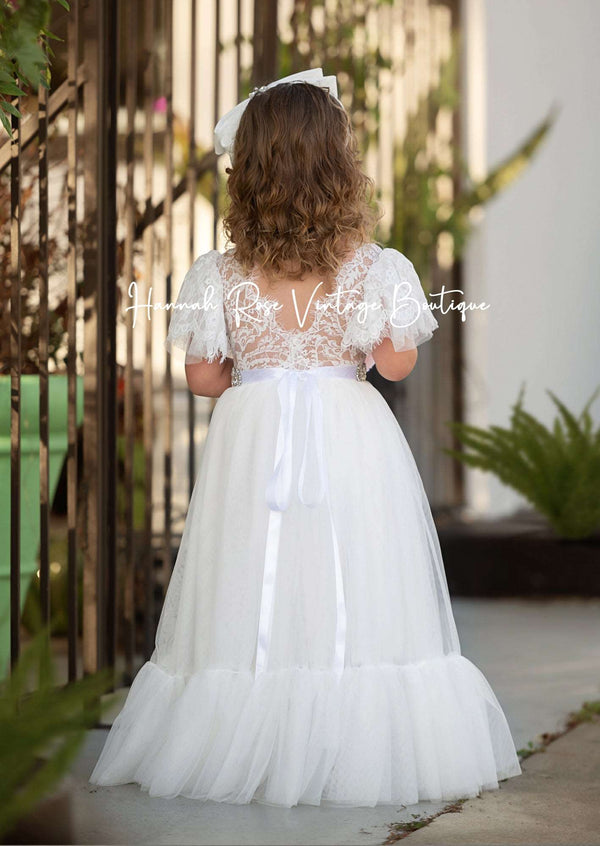 luxury couture white flower girl dress