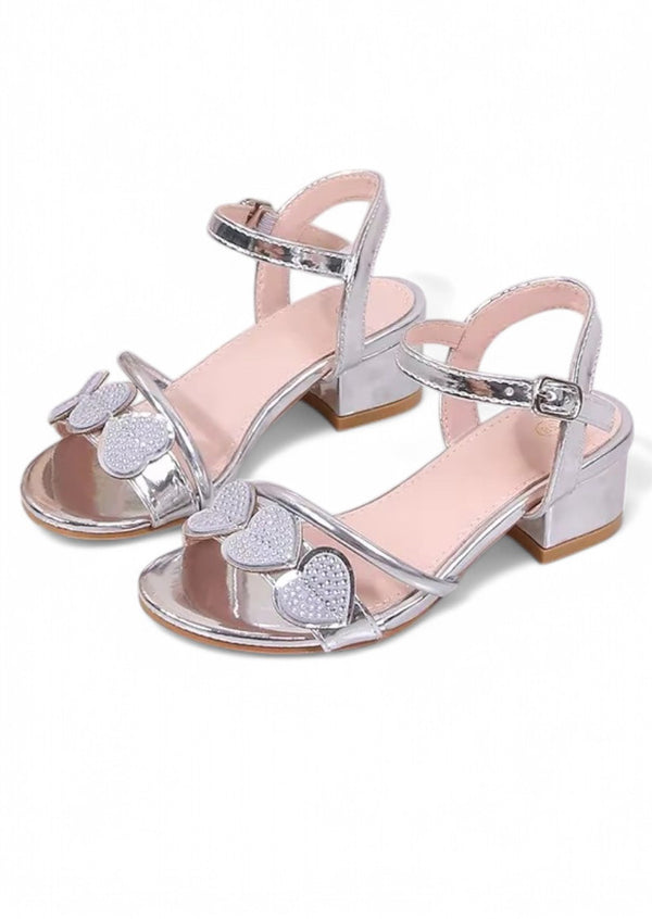 Metallic Hearts Sandals with Heels