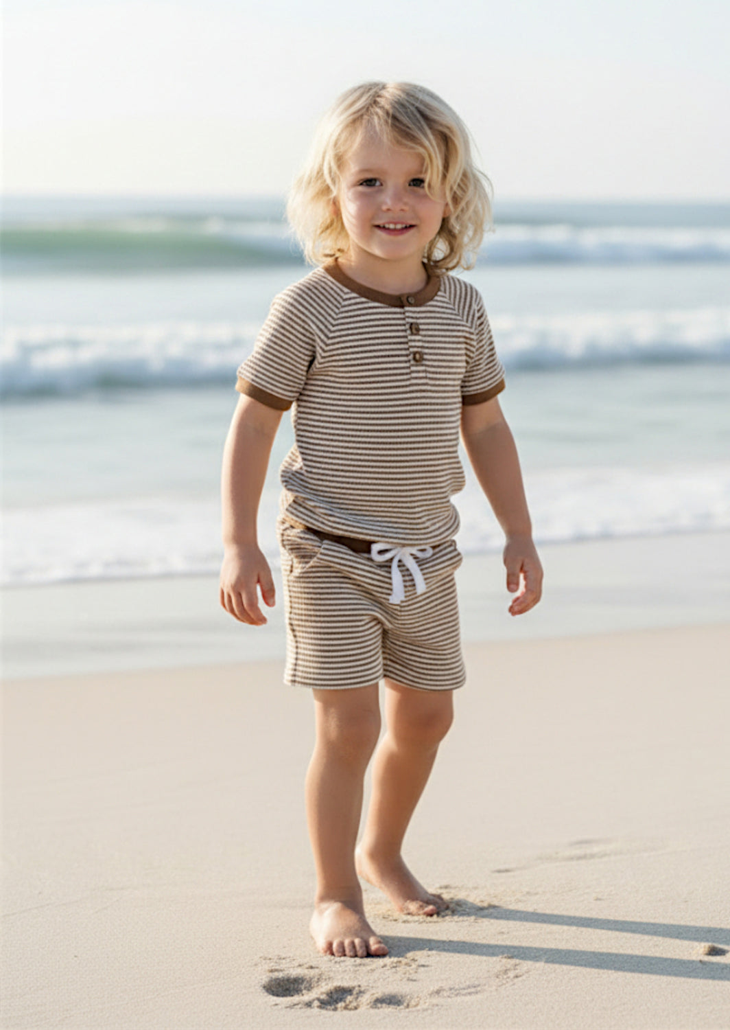 Boys Henley Beach Set - Shirt & Shorts in Khaki