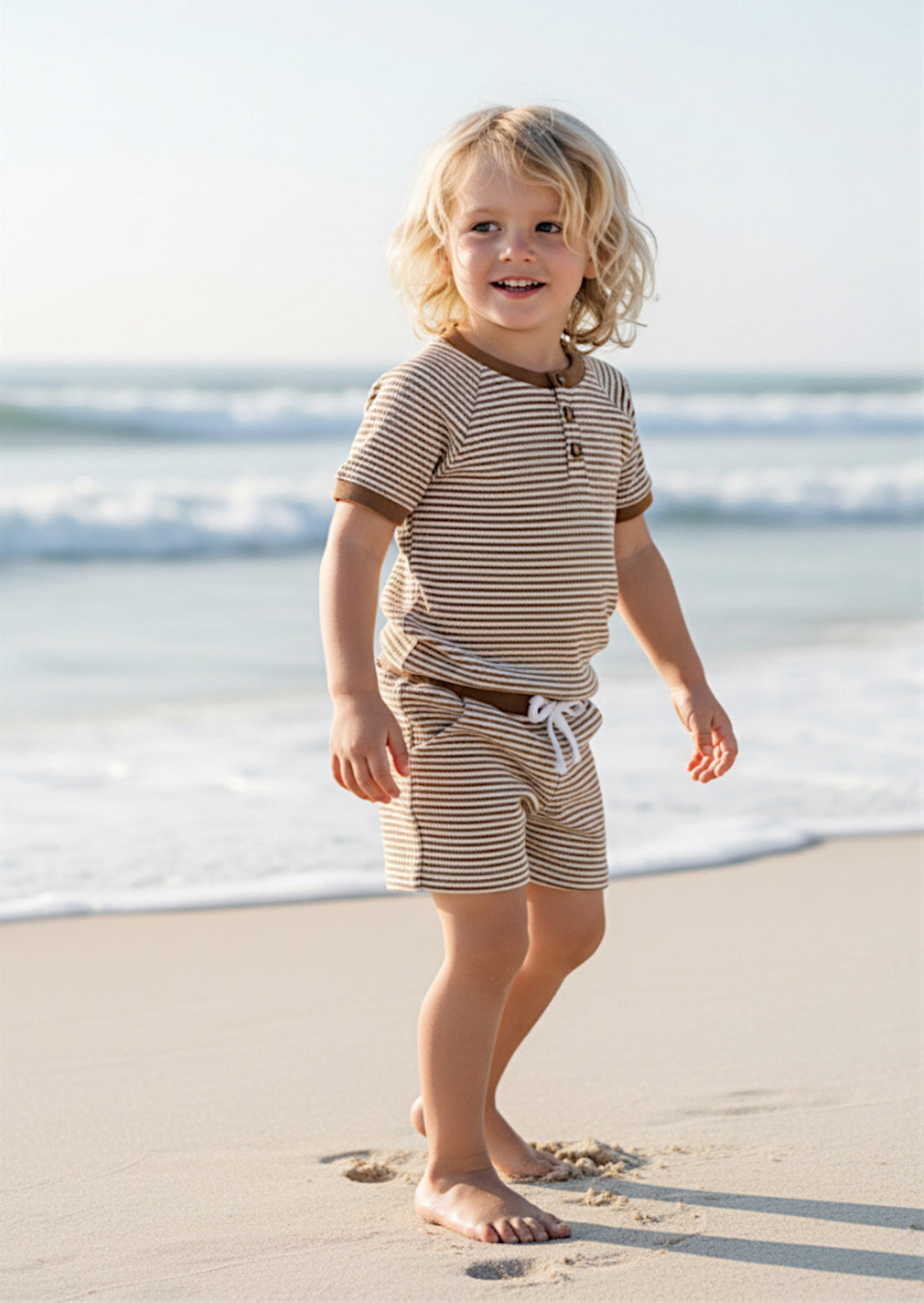 Boys Henley Beach Set - Shirt & Shorts in Khaki