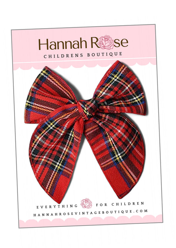 Girls Holiday Plaid Red Plaid Christmas Hair Bow