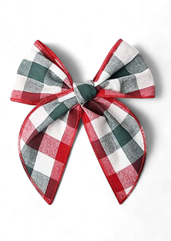 Red Green Check Christmas Hair Bow