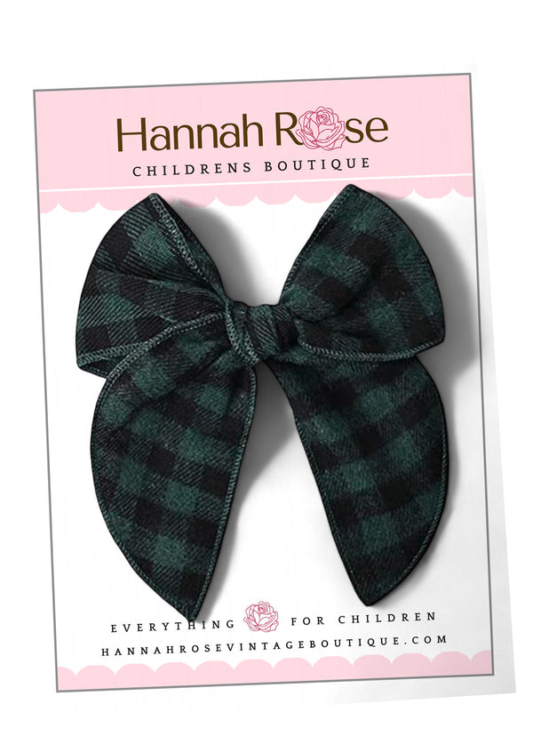 Girls Green & Black Christmas Fable Hair Bow