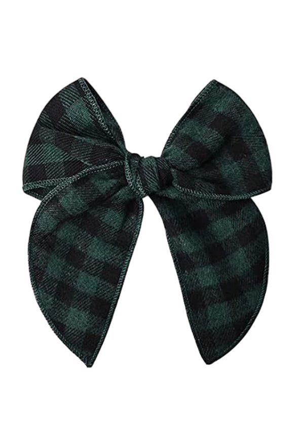 Kids Green Check Christmas  Hair Bow